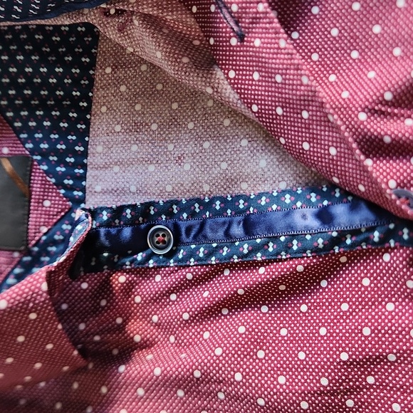 Klaus Boehler polka dotted button down shirt, size large - Picture 8 of 12